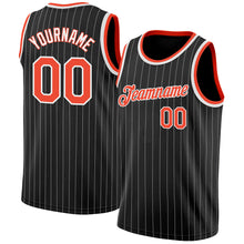 Load image into Gallery viewer, Custom Black White Pinstripe Orange-White Authentic Basketball Jersey
