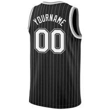 Load image into Gallery viewer, Custom Black White Pinstripe White-Gray Authentic Basketball Jersey
