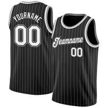 Laden Sie das Bild in den Galerie-Viewer, Custom Black White Pinstripe White-Gray Authentic Basketball Jersey

