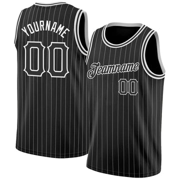 Custom Black White Pinstripe Black-White Authentic Basketball Jersey