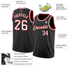 Load image into Gallery viewer, Custom Black White Pinstripe White-Red Authentic Basketball Jersey
