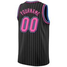 Laden Sie das Bild in den Galerie-Viewer, Custom Black White Pinstripe Pink-Light Blue Authentic Basketball Jersey
