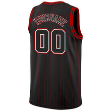 Charger l&#39;image dans la galerie, Custom Black Red Pinstripe Black-White Authentic Basketball Jersey
