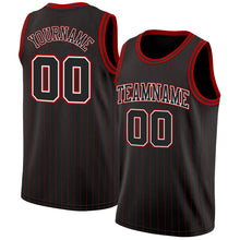 Charger l&#39;image dans la galerie, Custom Black Red Pinstripe Black-White Authentic Basketball Jersey
