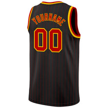 Load image into Gallery viewer, Custom Black Red Pinstripe Red-Gold Authentic Basketball Jersey
