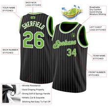 Laden Sie das Bild in den Galerie-Viewer, Custom Black White Pinstripe Neon Green-White Authentic Basketball Jersey
