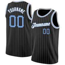 Load image into Gallery viewer, Custom Black White Pinstripe Light Blue-White Authentic Basketball Jersey
