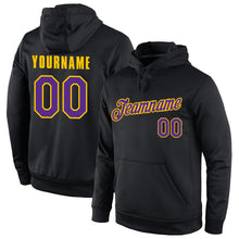 Load image into Gallery viewer, Custom Stitched Black Purple-Gold Sports Pullover Sweatshirt Hoodie
