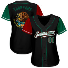 Load image into Gallery viewer, Custom Black Kelly Green-Red Authentic Mexico Two Tone Baseball Jersey
