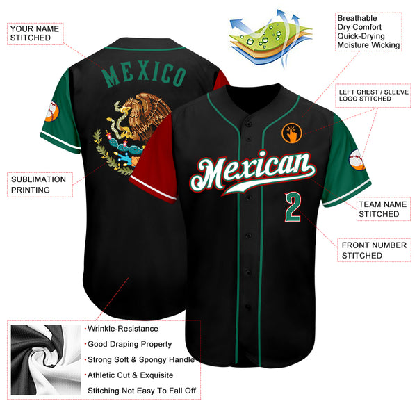 Custom Baseball Jersey Red Kelly Green-White 3D Mexico Authentic Men's Size:2XL