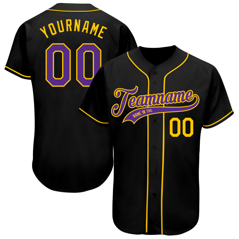 Custom Black Purple-Gold Authentic Baseball Jersey