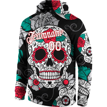 Custom Stitched Black White-Red 3D Skull Fashion Sports Pullover Sweatshirt Hoodie