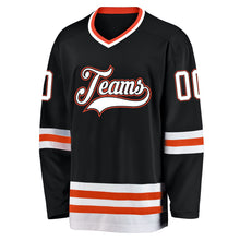 Laden Sie das Bild in den Galerie-Viewer, Custom Black White-Orange Hockey Jersey
