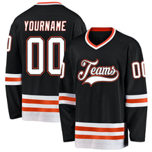 Load image into Gallery viewer, Custom Black White-Orange Hockey Jersey
