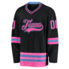 Load image into Gallery viewer, Custom Black Pink-Light Blue Hockey Jersey
