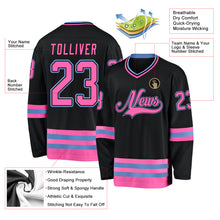 Laden Sie das Bild in den Galerie-Viewer, Custom Black Pink-Light Blue Hockey Jersey
