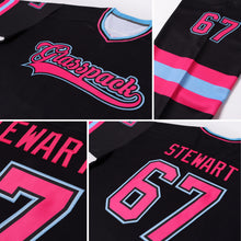 Load image into Gallery viewer, Custom Black Pink-Light Blue Hockey Jersey
