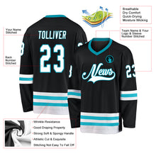 Load image into Gallery viewer, Custom Black White-Teal Hockey Jersey
