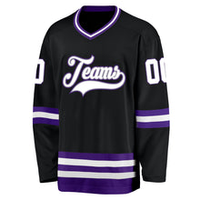 Laden Sie das Bild in den Galerie-Viewer, Custom Black White-Purple Hockey Jersey
