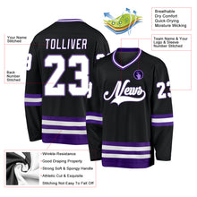 Load image into Gallery viewer, Custom Black White-Purple Hockey Jersey
