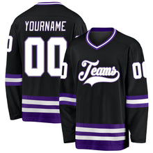 Laden Sie das Bild in den Galerie-Viewer, Custom Black White-Purple Hockey Jersey
