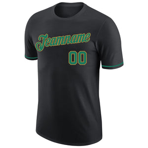 Custom Black Kelly Green-Old Gold Performance T-Shirt