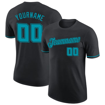 Custom Black Teal-Black Performance T-Shirt