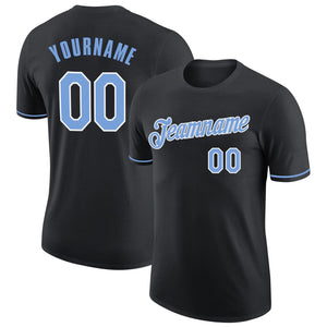 Custom Black Light Blue-White Performance T-Shirt