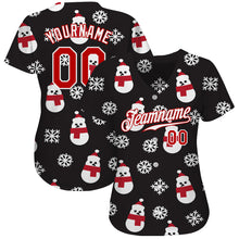 Laden Sie das Bild in den Galerie-Viewer, Custom Black Red-White Christmas 3D Authentic Baseball Jersey
