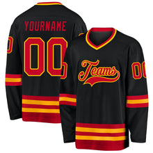 Load image into Gallery viewer, Custom Black Red-Gold Hockey Jersey
