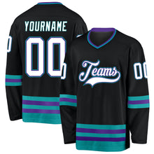 Load image into Gallery viewer, Custom Black White-Teal Hockey Jersey
