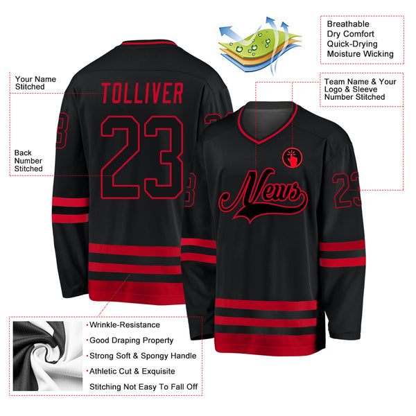 Custom Black Red Hockey Jersey Discount