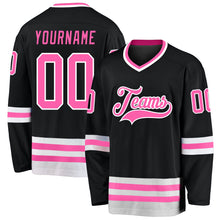 Laden Sie das Bild in den Galerie-Viewer, Custom Black Pink-White Hockey Jersey
