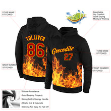 Load image into Gallery viewer, Custom Stitched Black Red-Gold 3D Pattern Design Flame Sports Pullover Sweatshirt Hoodie
