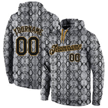 Laden Sie das Bild in den Galerie-Viewer, Custom Stitched Black Black-Old Gold 3D Pattern Design Snakeskin Sports Pullover Sweatshirt Hoodie
