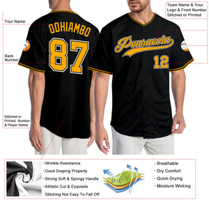 Custom Black Gold-White Authentic Baseball Jersey