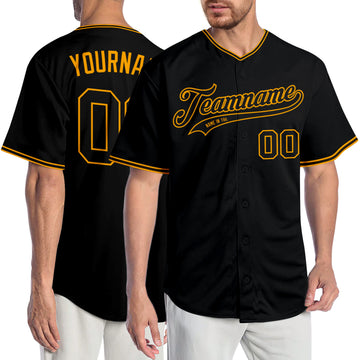 Custom Black Black-Gold Authentic Baseball Jersey