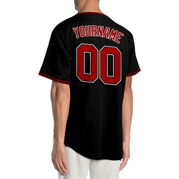 Custom Black Red-White Authentic Baseball Jersey