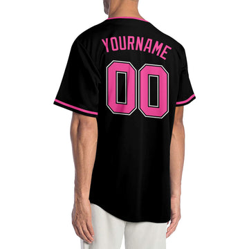 Custom Black Pink-White Authentic Baseball Jersey