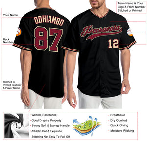 Custom Black Crimson-City Cream Authentic Baseball Jersey