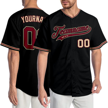 Custom Black Crimson-City Cream Authentic Baseball Jersey