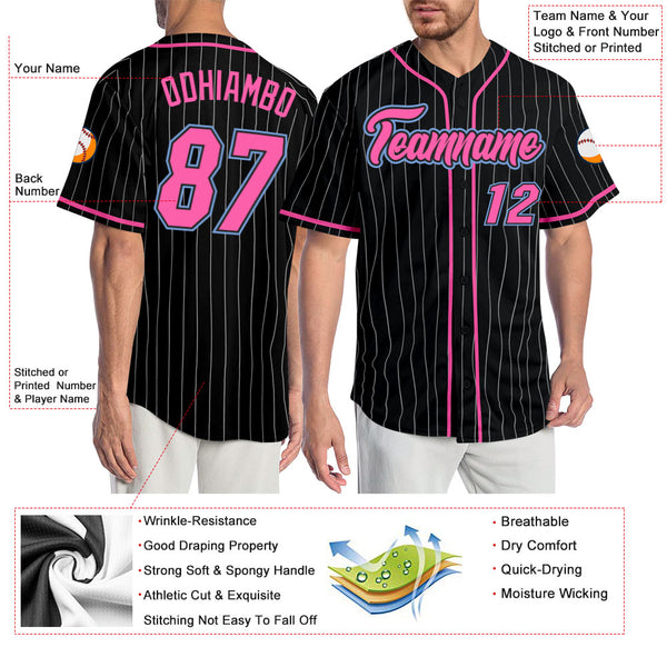 Cheap Custom Black White Pinstripe Pink-Light Blue Authentic Baseball  Jersey Free Shipping – CustomJerseysPro