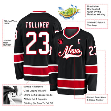 Custom Black White-Red Hockey Jersey