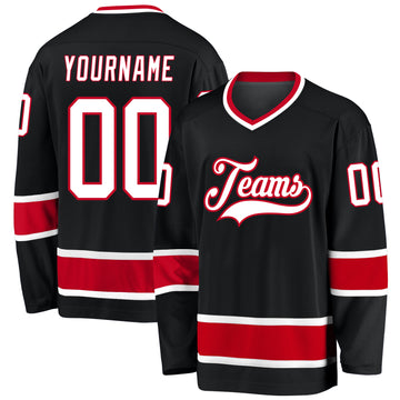 Custom Black White-Red Hockey Jersey