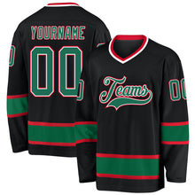 Load image into Gallery viewer, Custom Black Kelly Green-Red Hockey Jersey
