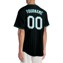 Laden Sie das Bild in den Galerie-Viewer, Custom Black Teal Pinstripe White-Teal Authentic Baseball Jersey
