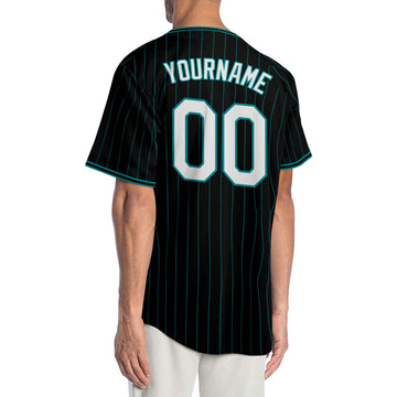 Custom Black Teal Pinstripe White-Teal Authentic Baseball Jersey