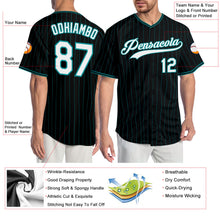 Загрузить изображение в средство просмотра галереи, Custom Black Teal Pinstripe White-Teal Authentic Baseball Jersey
