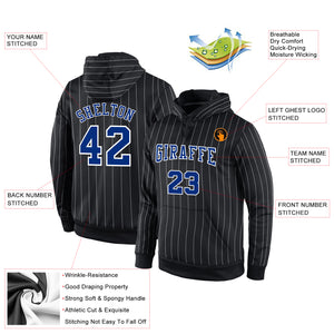 Custom Stitched Black White Pinstripe Royal-White Sports Pullover Sweatshirt Hoodie