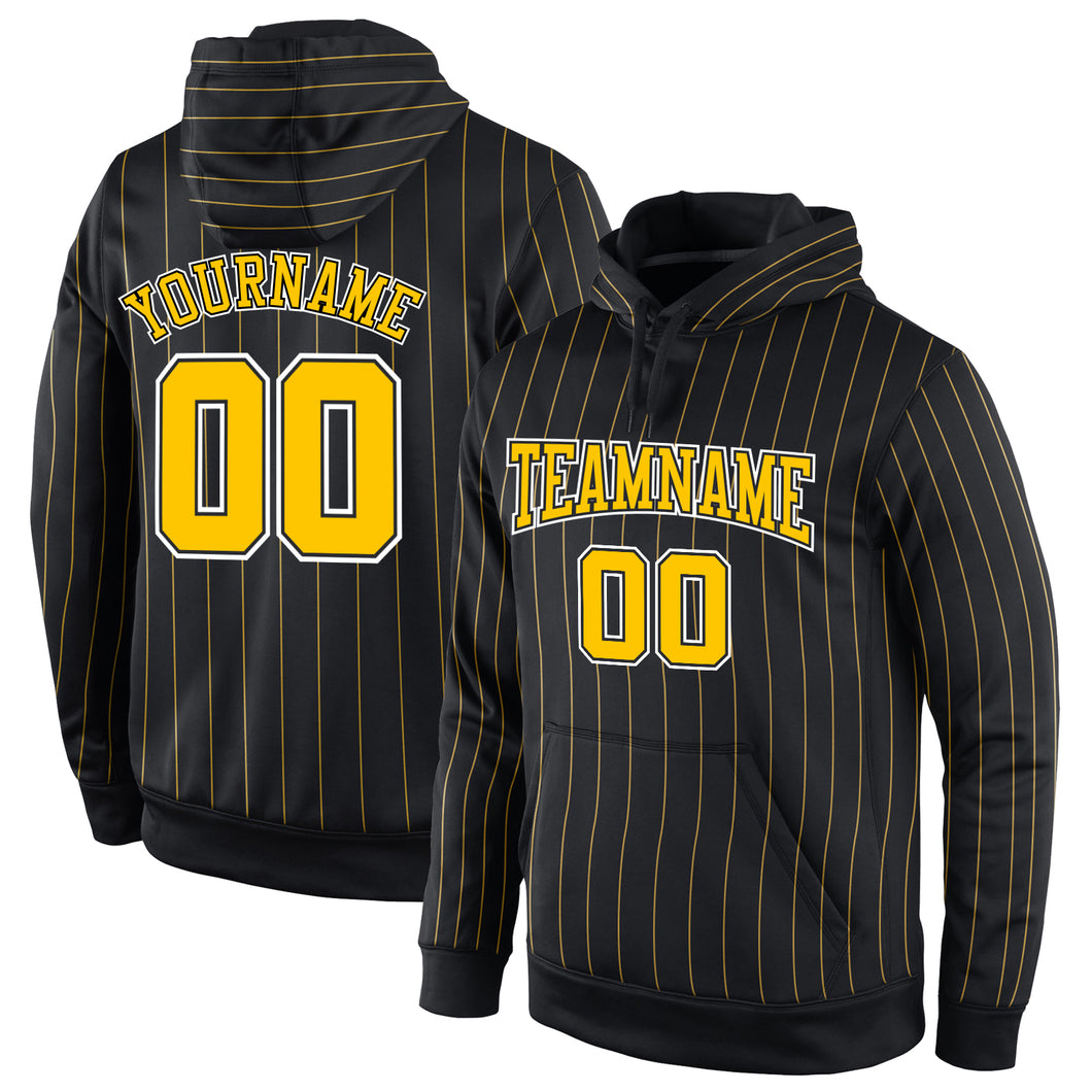 Custom Stitched Black Gold Pinstripe Gold-White Sports Pullover Sweatshirt Hoodie